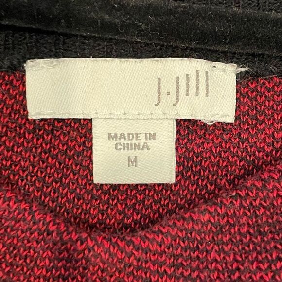 J. Jill Red & Black Buffalo Plaid Crew Neck Long Sleeve Sweater Size M - Picture 3 of 4